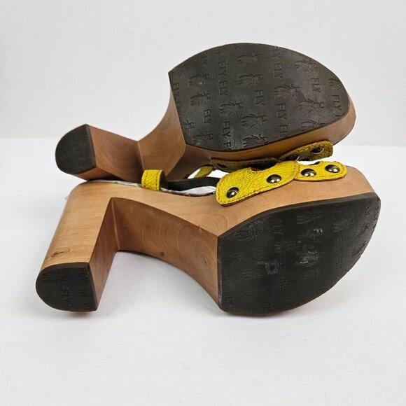 Fly London Floral Cutout Yellow Leather Retro Wood Platform Heel Sandal 7-7.5 - Picture 9 of 13